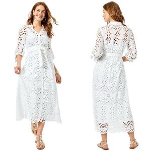 Lilly Pulitzer AMRITA MIDI DRESS in RESORT WHITE SOIREE EYELET Size 6 w/ Belt
